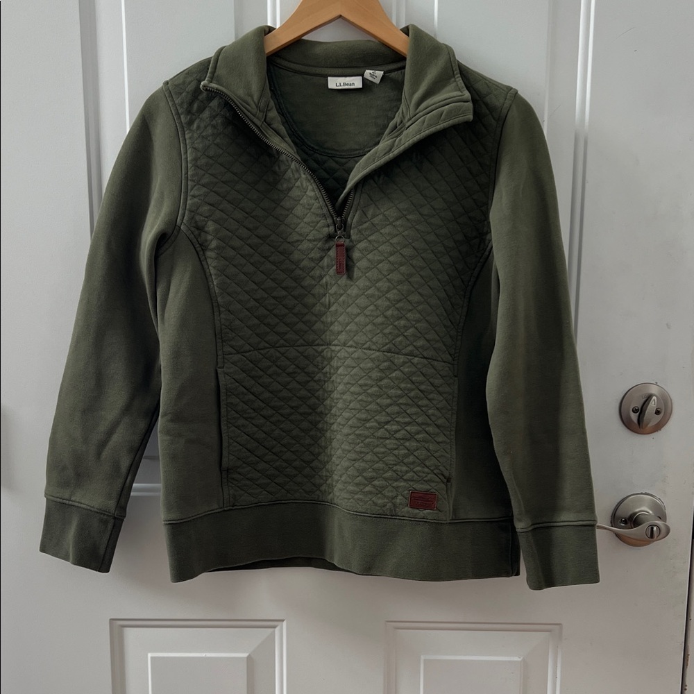 L.L. Bean Women's Forest Green Quilted Cowl Sweater